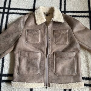 I.N.C International Concept Faux Leather Fleece Lined Faux Fur Coat